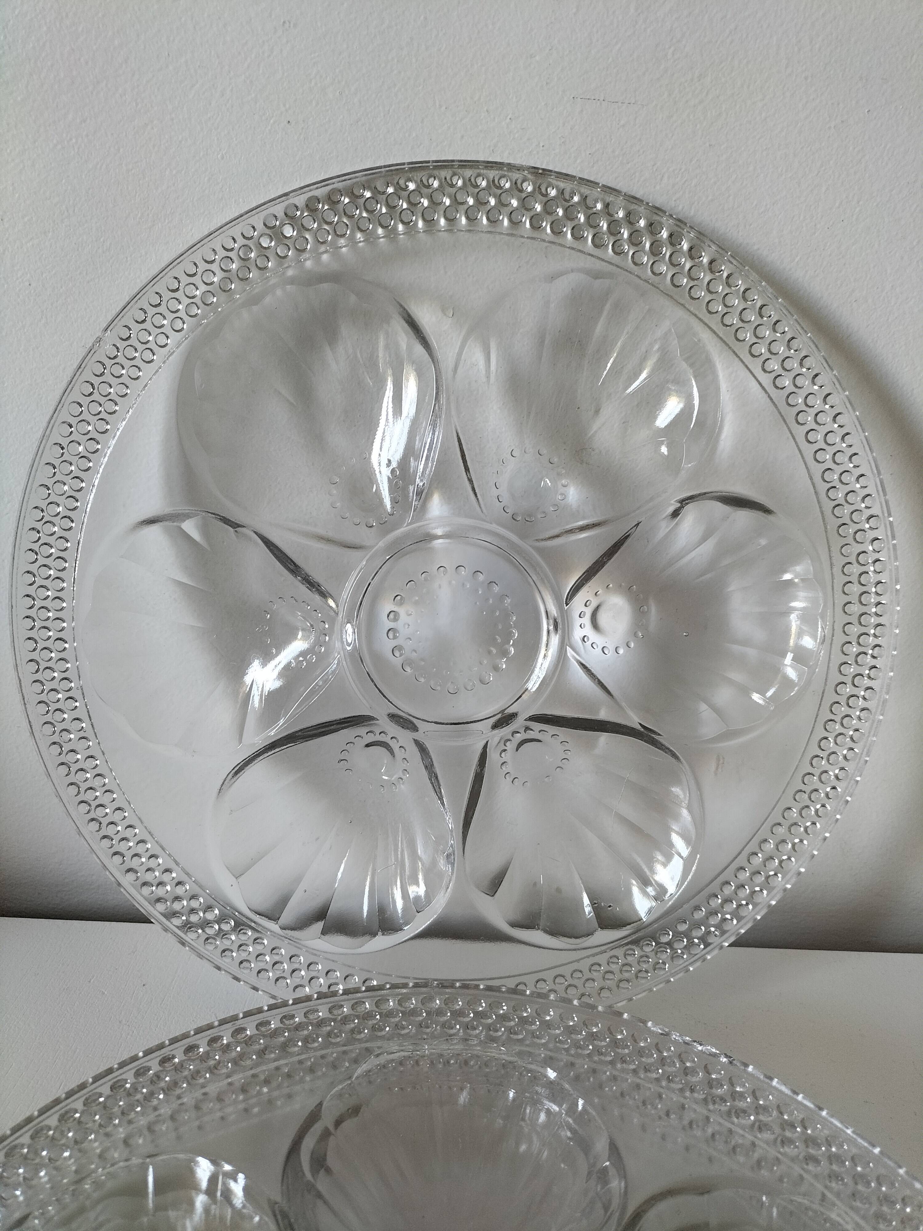 Set of 4 vintage hobnail pressed glass oyster plates