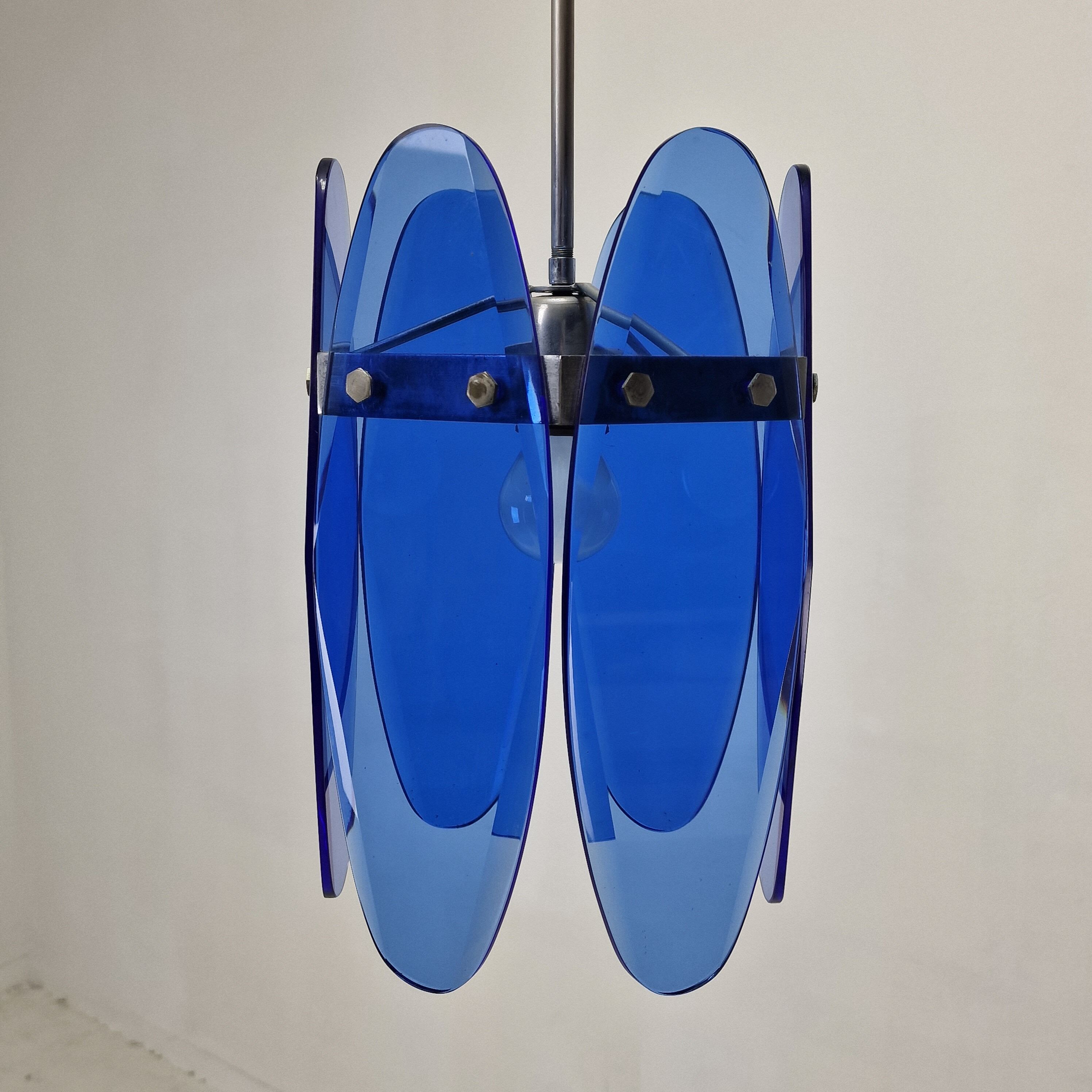 Blue Glass Chandelier or Pendant by Veca, Italy 1970's