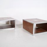 Pair of 70's aluminum and mahogany coffee/sofa end tables