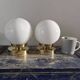 Set of two white opaline ball wall lights
