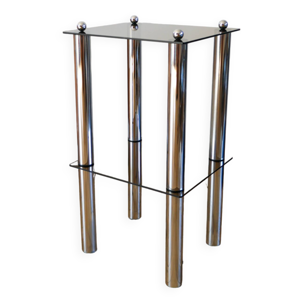 Sellette en chrome et verre fumé, double étages, Design, 1970