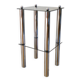 Sellette en chrome et verre fumé, double étages, Design, 1970
