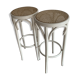 Lot de deux tabourets bistrot vintage canné blanc