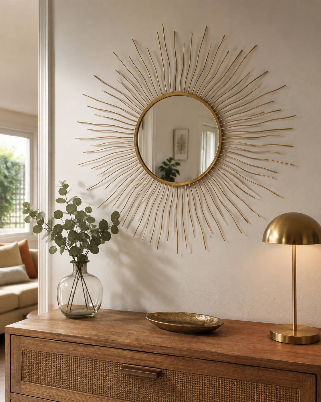 Vintage gold metal sun mirror – 70 cm