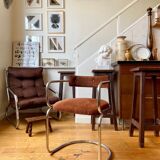 Chrome aluminum chair and brown cotton