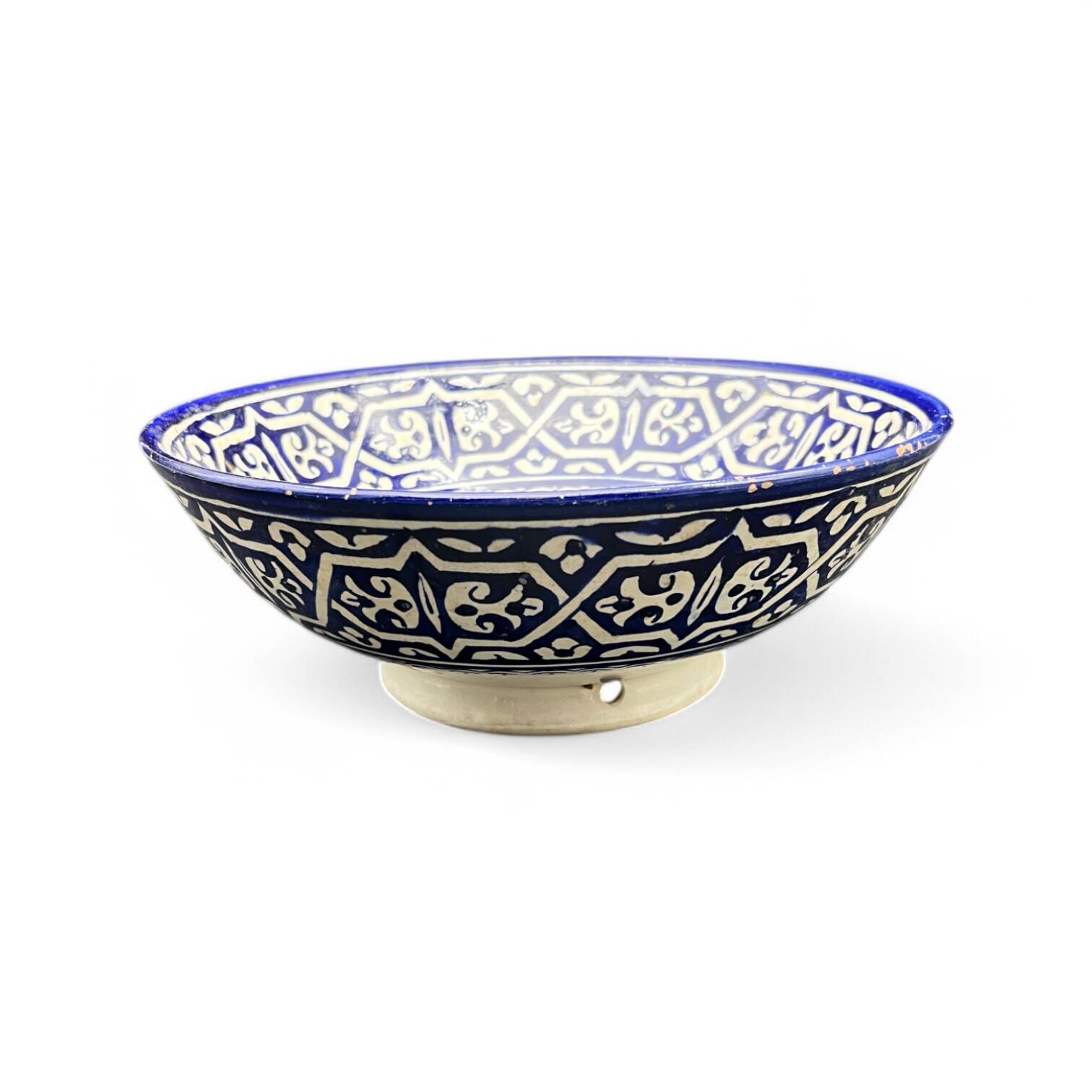 Moroccan ceramic handcrafted flat salad bowl from the city of Fez in Morocco