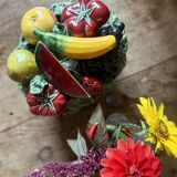 Vintage barbotine dish with fruit decorations