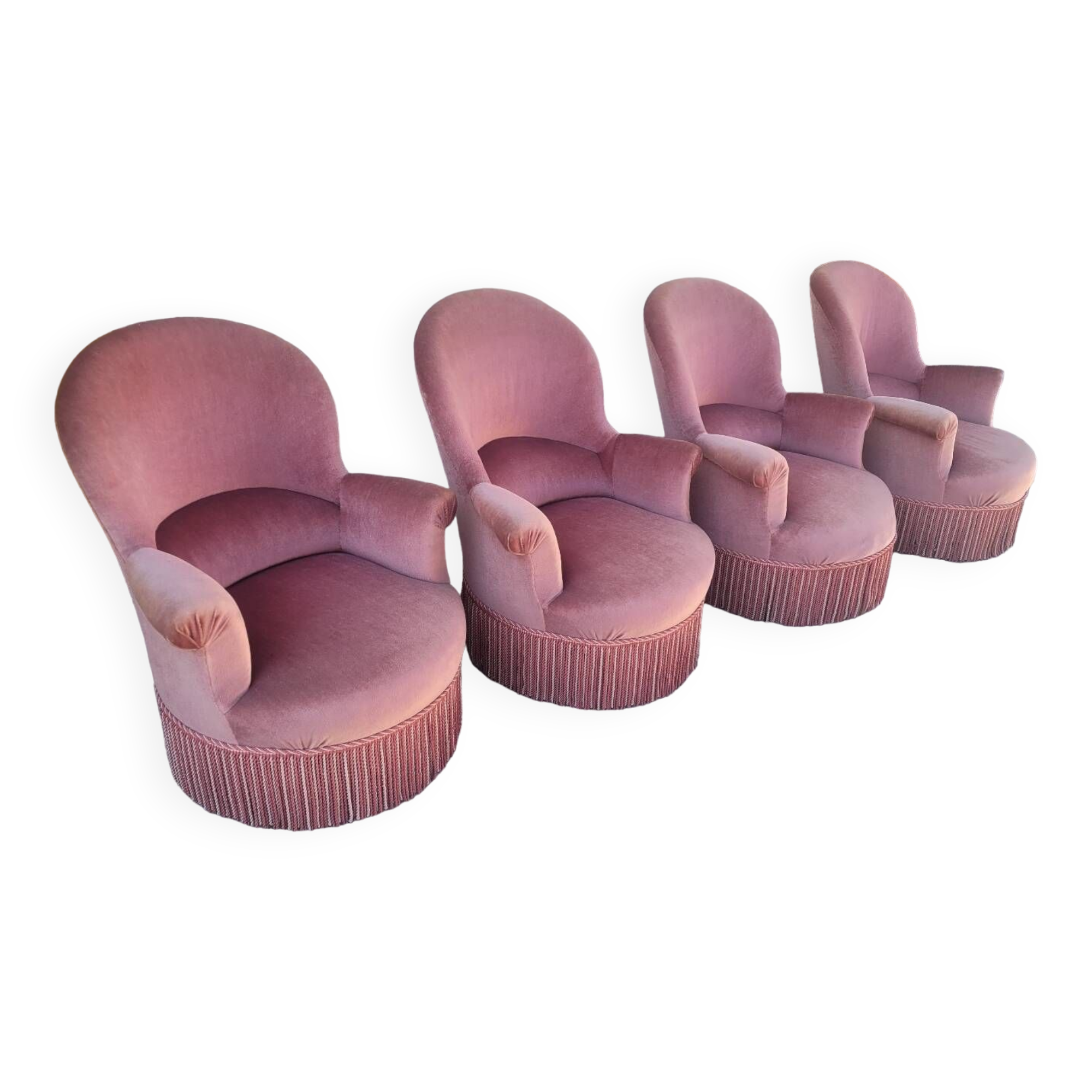 Série de 4 Fauteuils crapauds en velours ancien 1930s