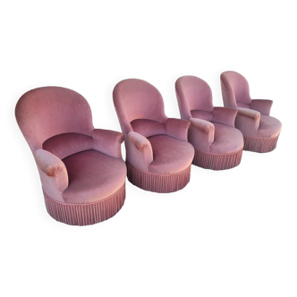 Series of 4 old velvet toad armchairs 1930s