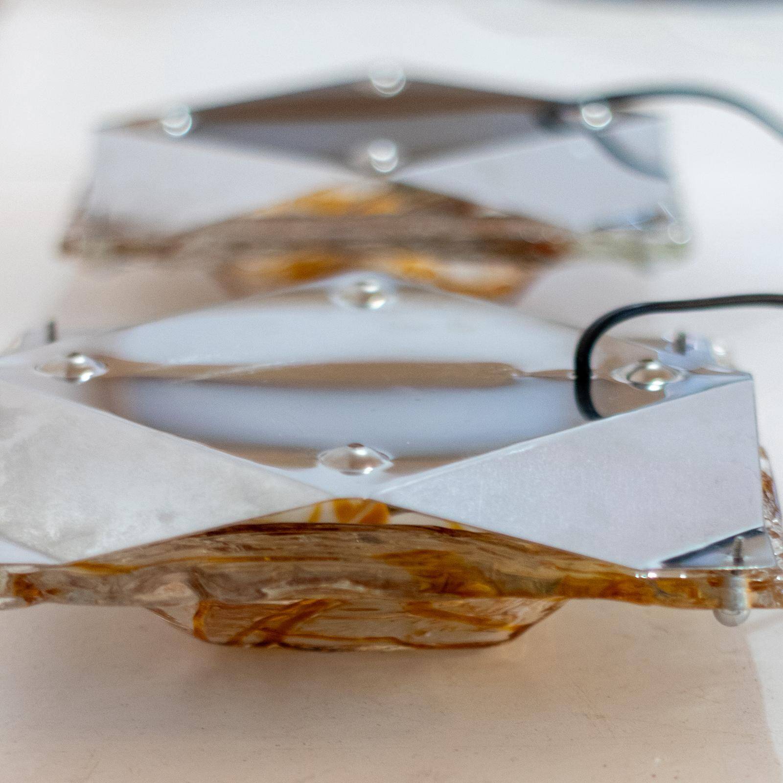 1970s Pair of “Diamante” Murano Glass Wall Sconces by Mazzega