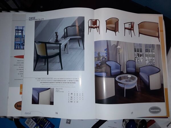 Table et 6 fauteuils Baumann Diese,design Pagnon Pelhaître couleur Wengé et rouge