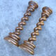 Paire ancienne de bougeoirs torsadés en chêne, décoration de table, héritage France