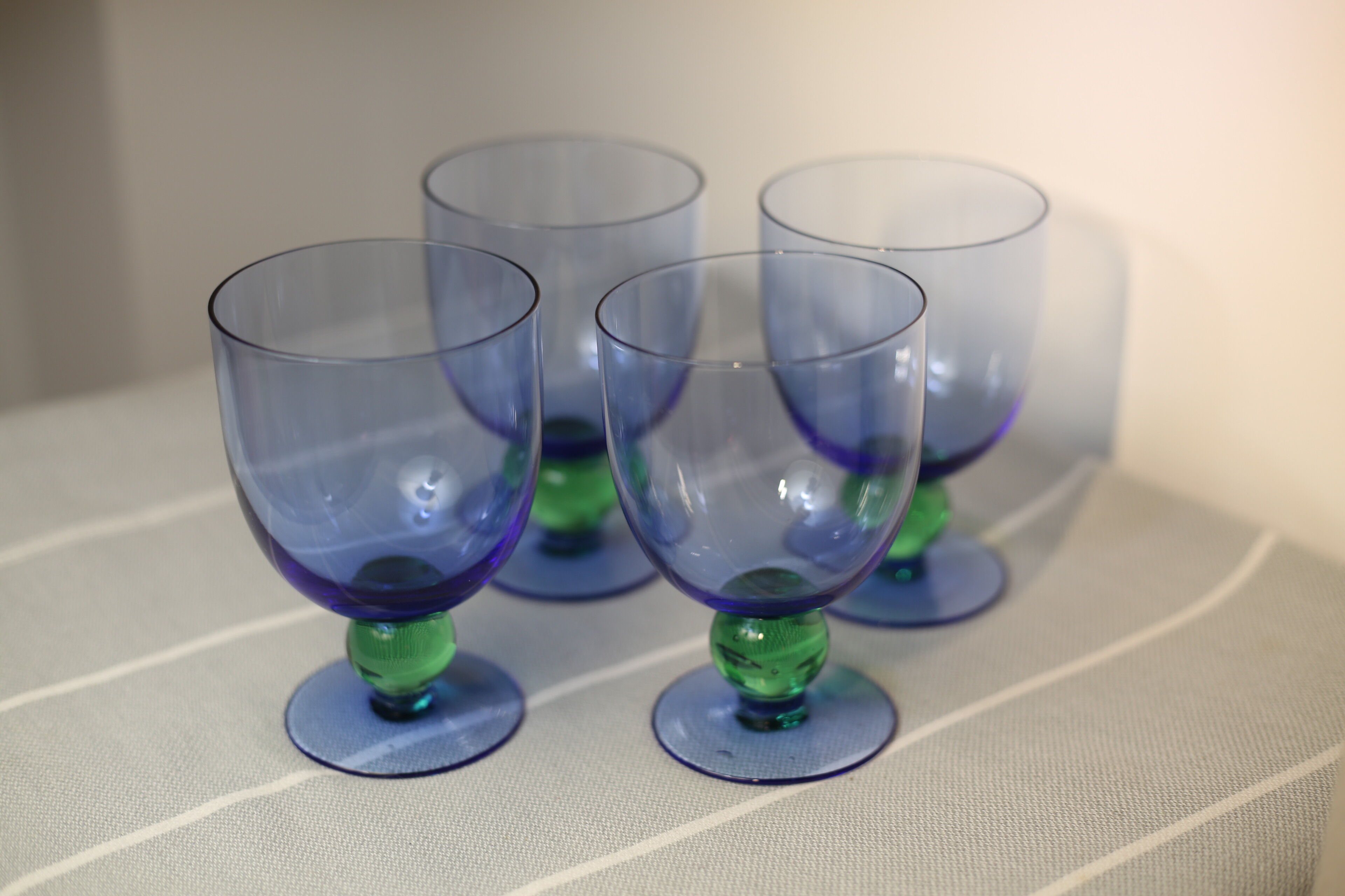 Fine vintage blue and green foot glasses