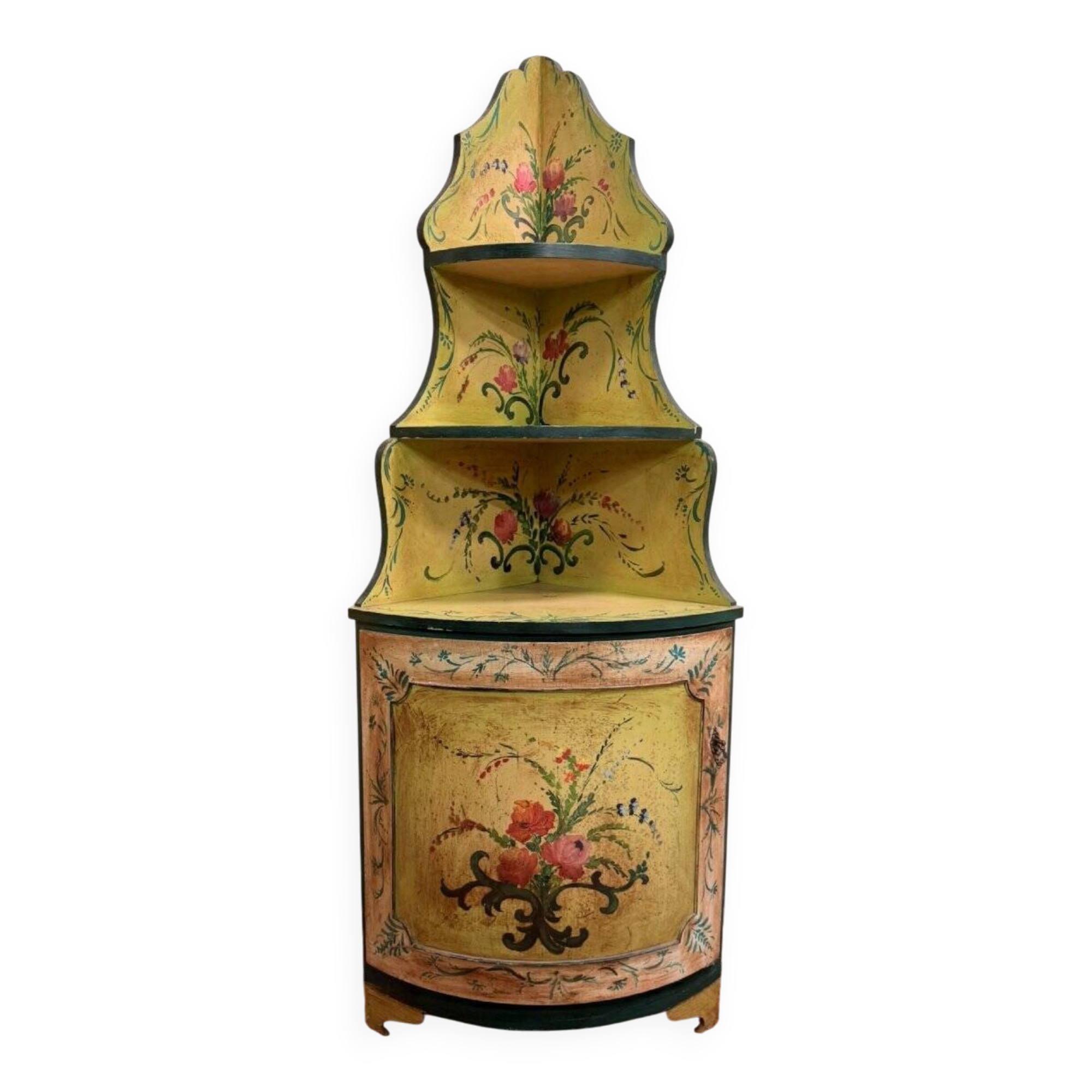 Louis XV style Venetian curved corner cupboard in lacquered wood