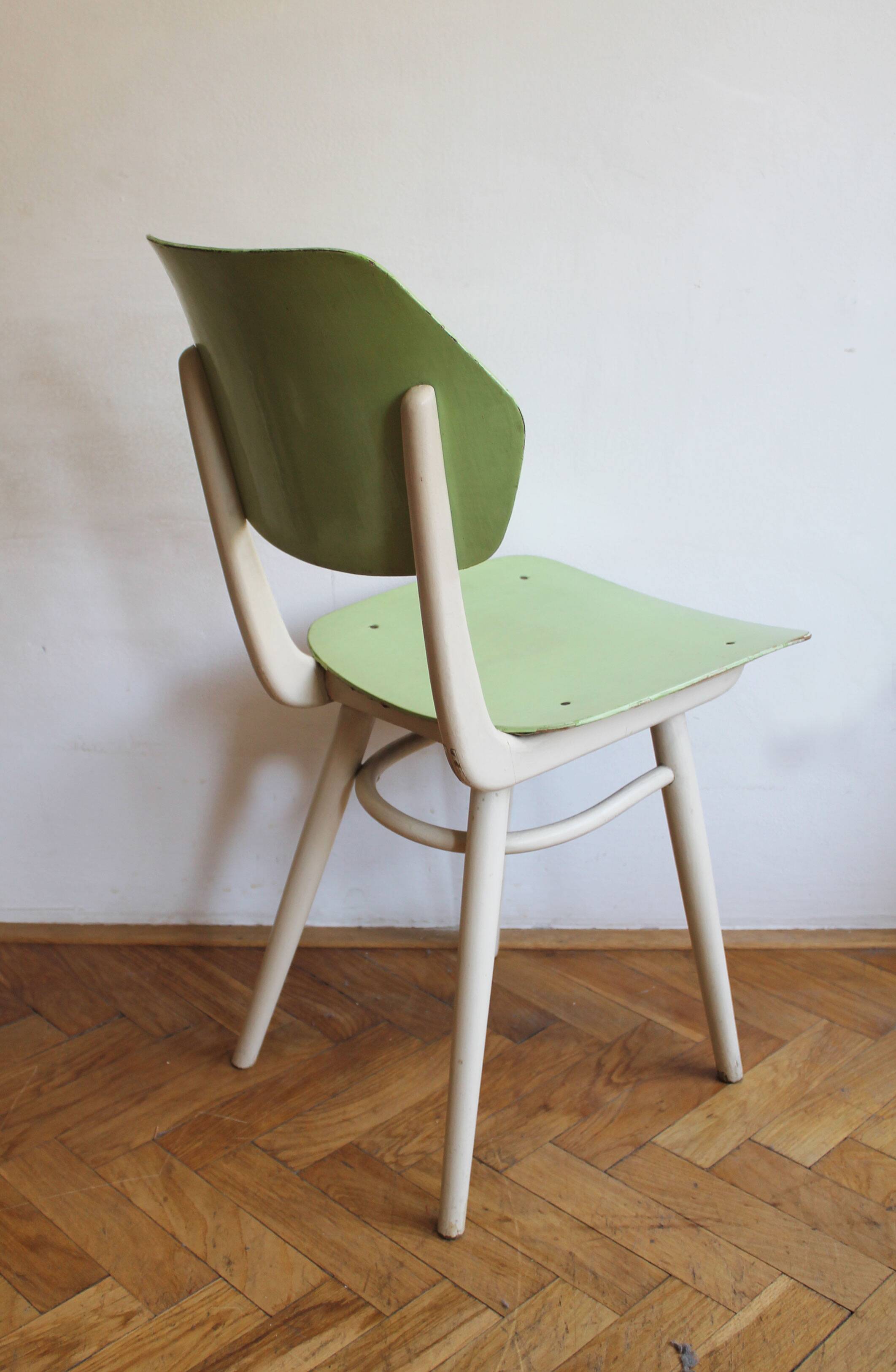 Set of 6 vintage TON chairs in painted wood, Czechoslovakia, 1964