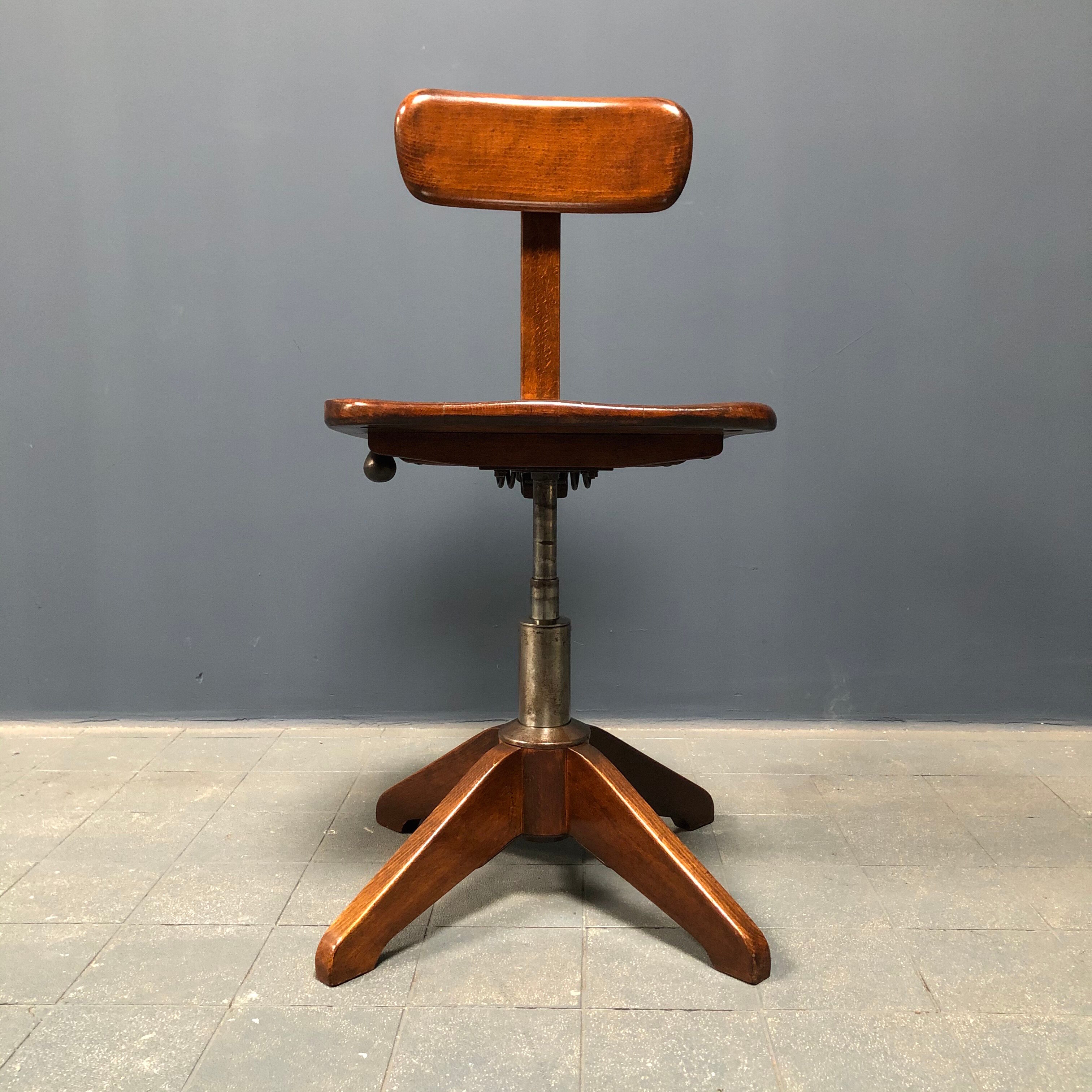 Brown beech wooden Albert Stoll atelier or desk chair from the 1920s
