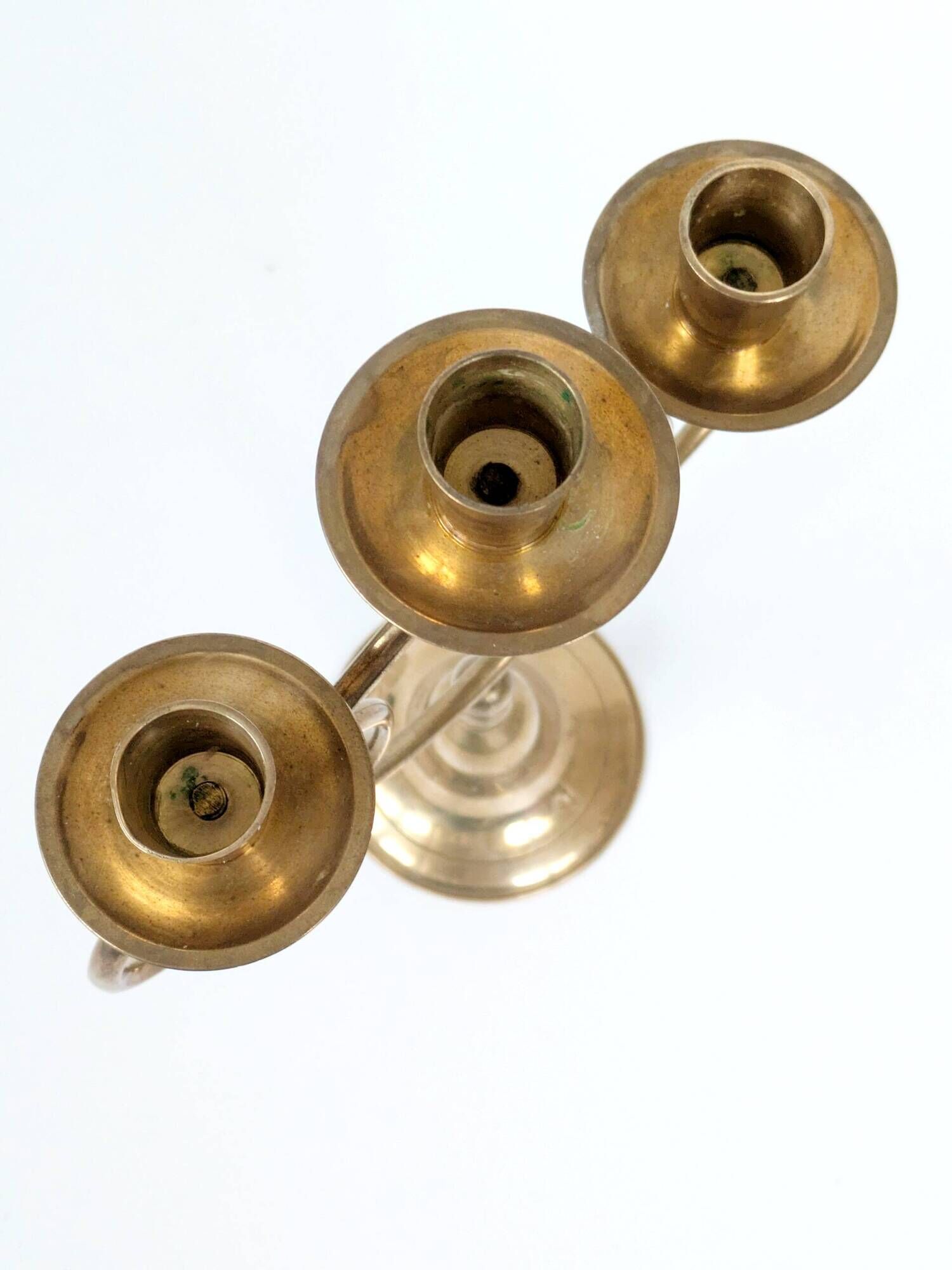 Vintage brass floor chandelier, 3-branch candle holders