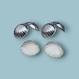 Pair of vintage shell-shaped butter dishes – stainless steel and glass