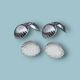 Duo de beurriers vintage en forme de coquillage – inox et verre