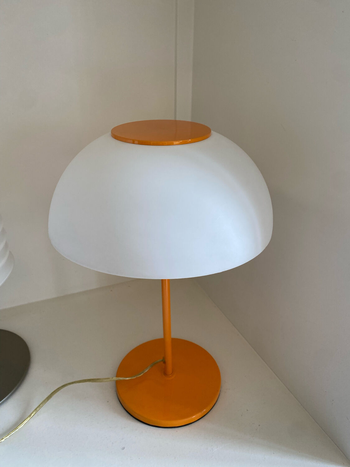 Mushroom lamp vintage metal lacquered orange and plastic