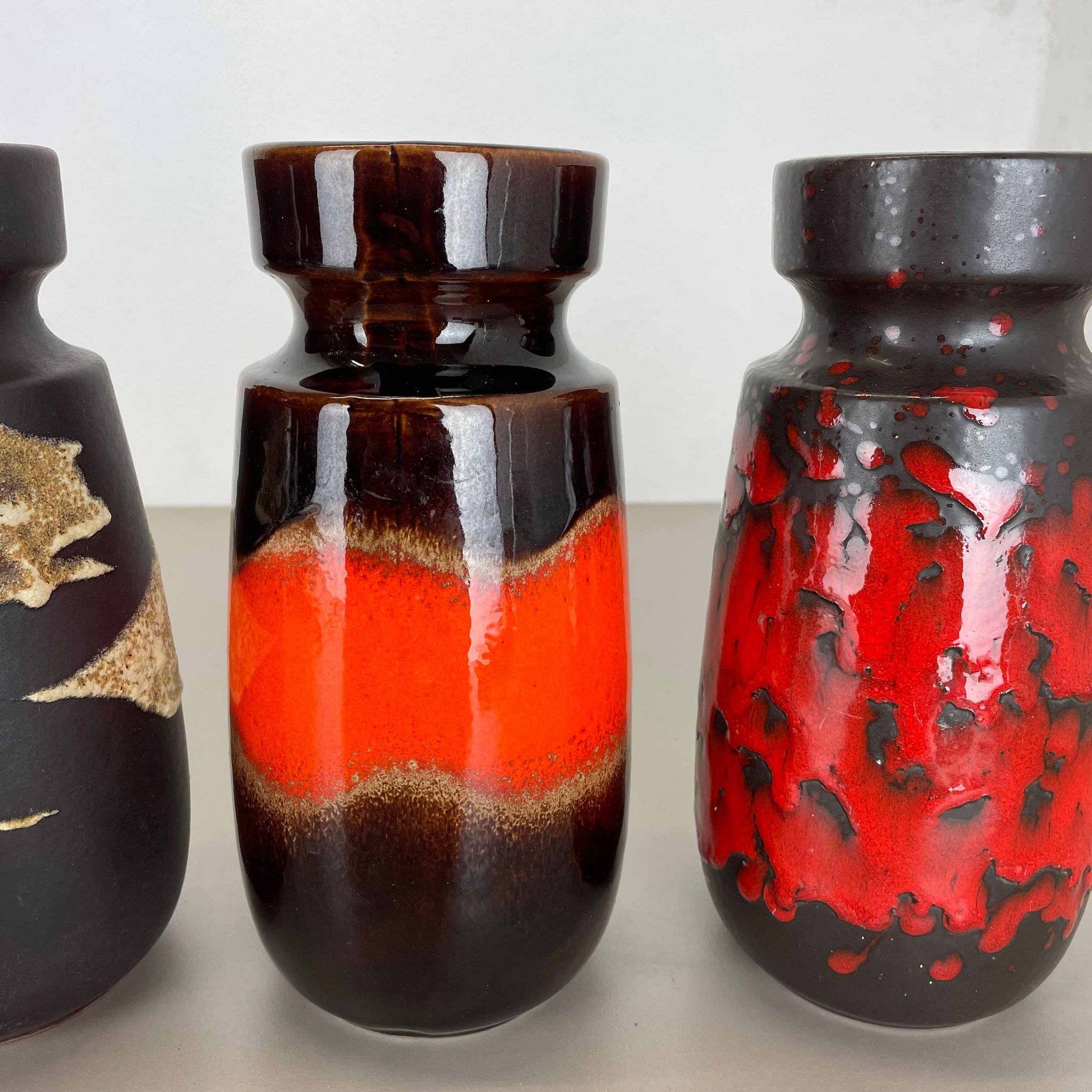 Set of Four Vintage Pottery Fat Lava Vases Made by Scheurich, Germany, 1970s