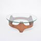 Mid-Century Circular Coffee Table with Wooden Base and Glass Top