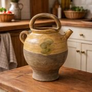 Large ancient glazed terracotta jug – South of France, early 10th century
