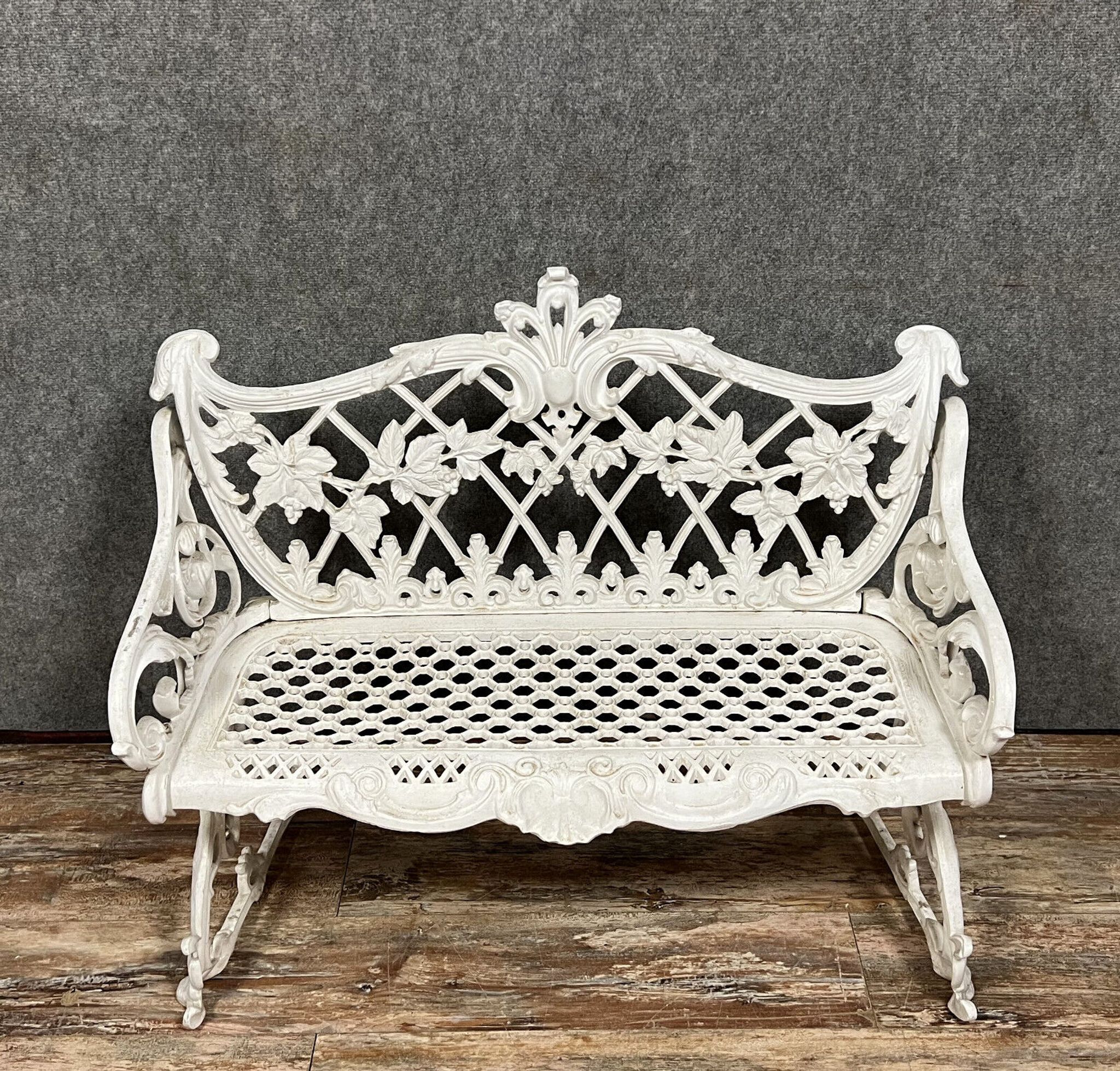 Garden bench Louis XV Baroque style in lacquered cast iron circa 1950