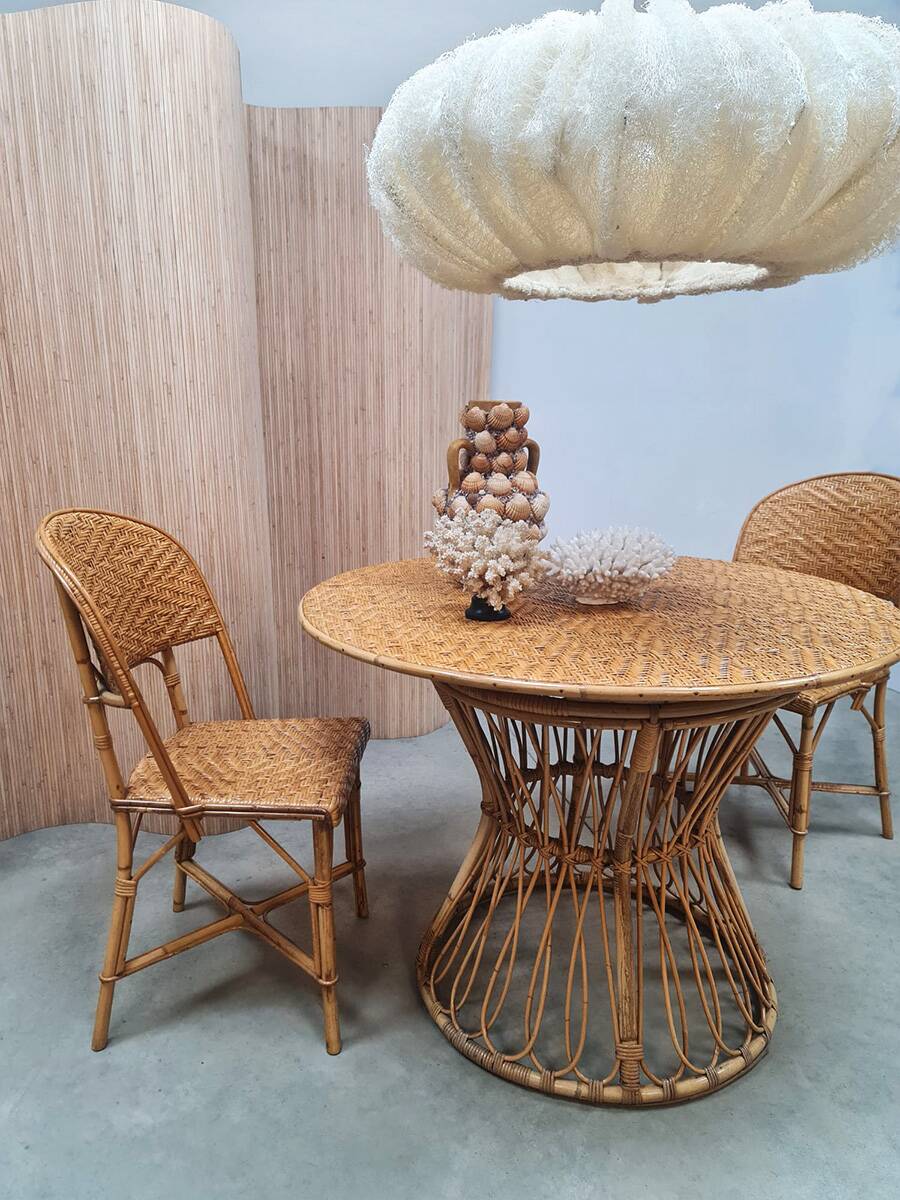 Vintage round rattan bamboo dining set 'bohemian'