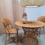 Vintage round rattan bamboo dining set 'bohemian'