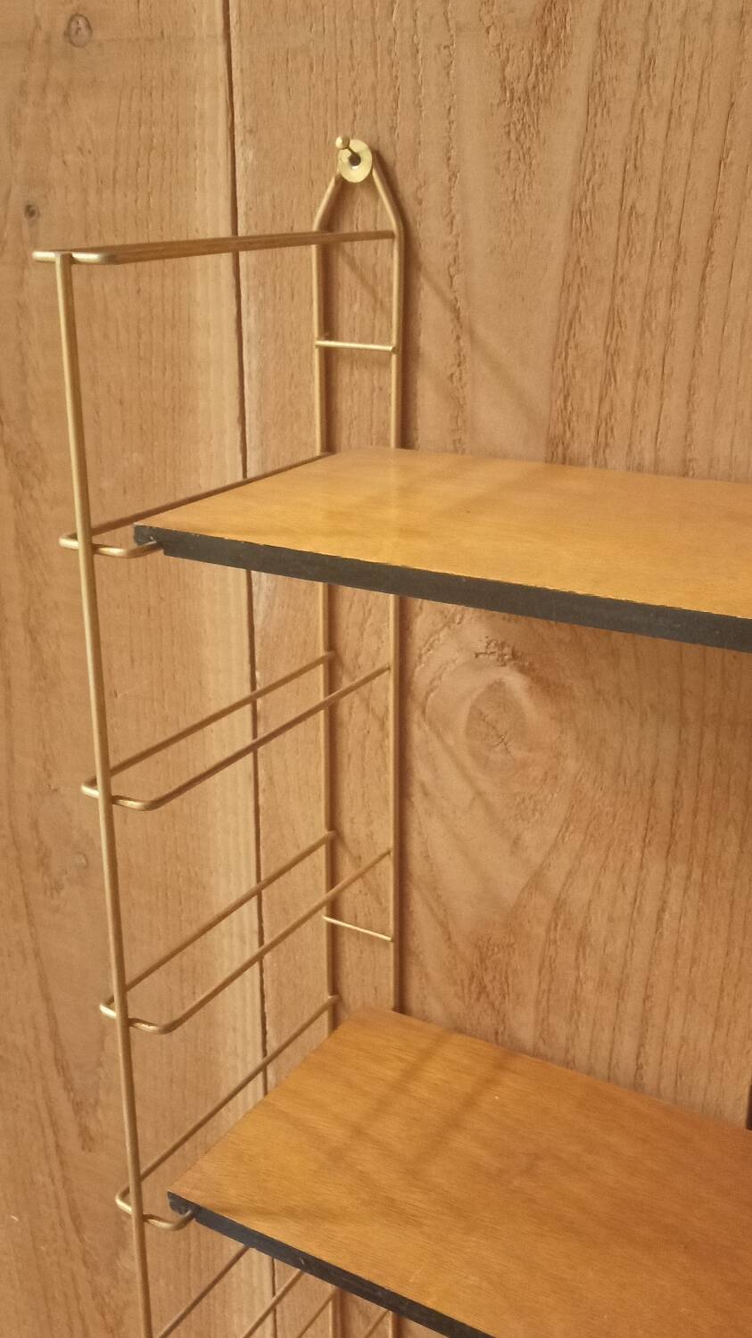 Vintage tomado string shelf, wooden trays