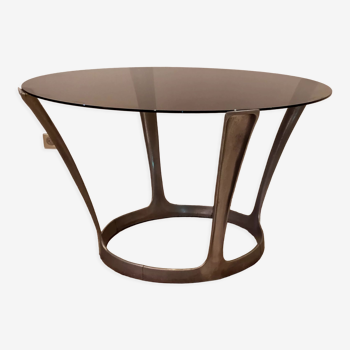 Table de manger Michel Charron aluminium et verre fumé 1960