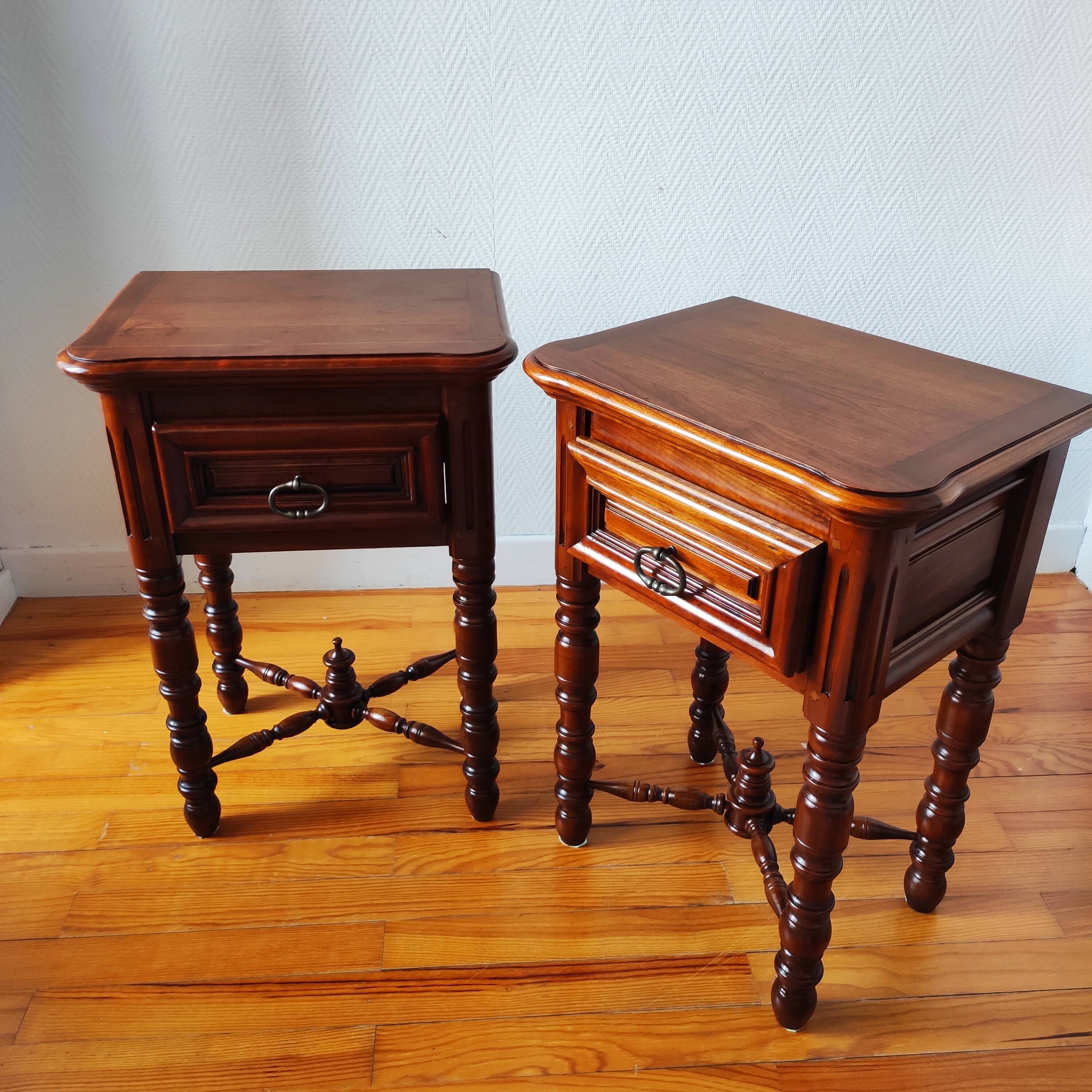 Pair of French solid wood bedside tables
