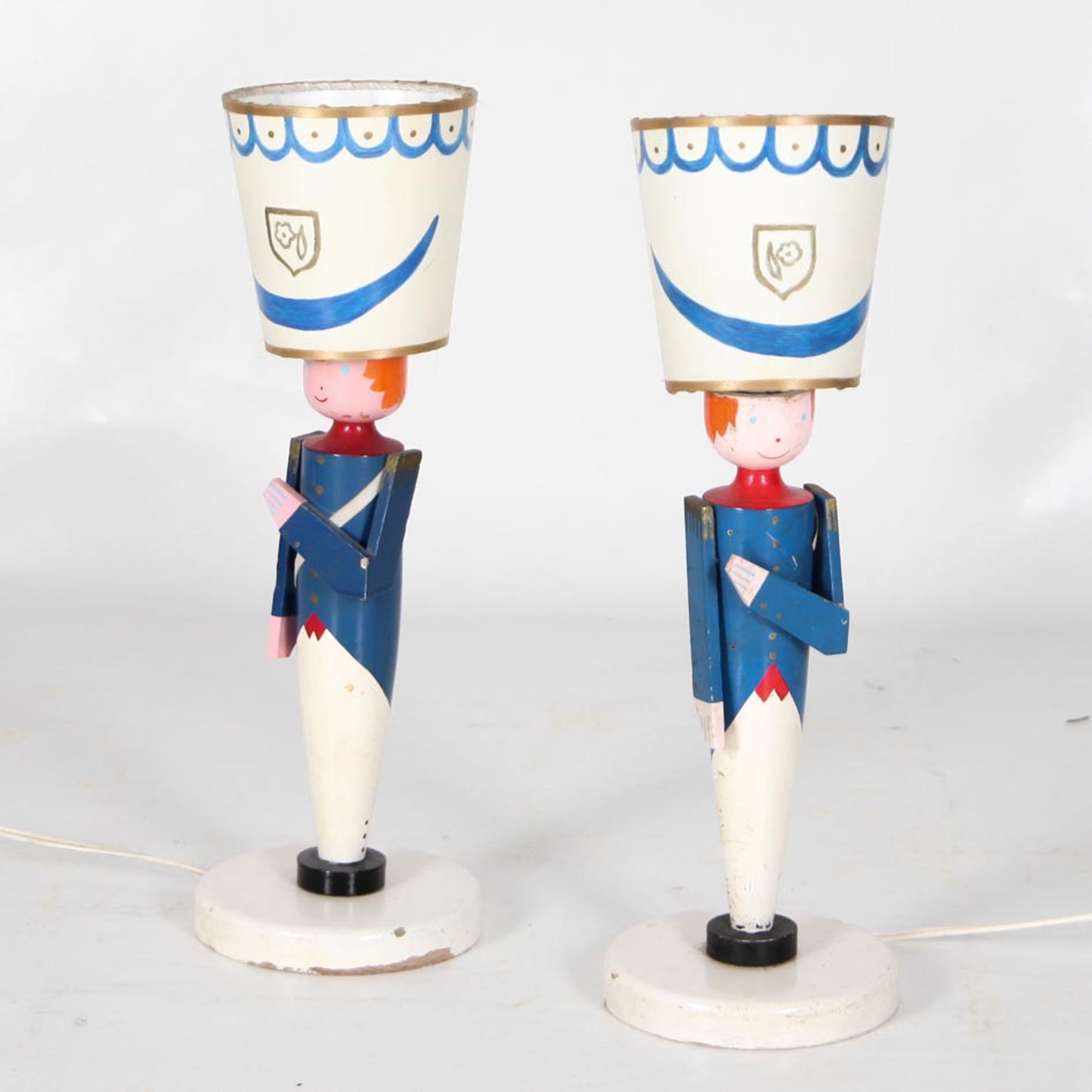 Pair of wooden lamps painted by Suzanne Bonnichon, circa 1940