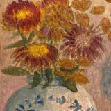 Still life with fruits, flowers and pheasant signed 20th century