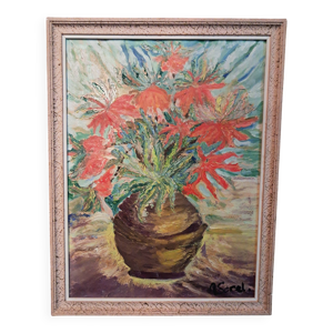 Tableau ancien à l'huile - fleurs