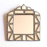 Moroccan brass mirror with bone inlays, 70s