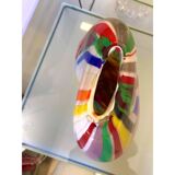 Abstract vase in milky-white Murano-inspired glass with multicoloured reeds.