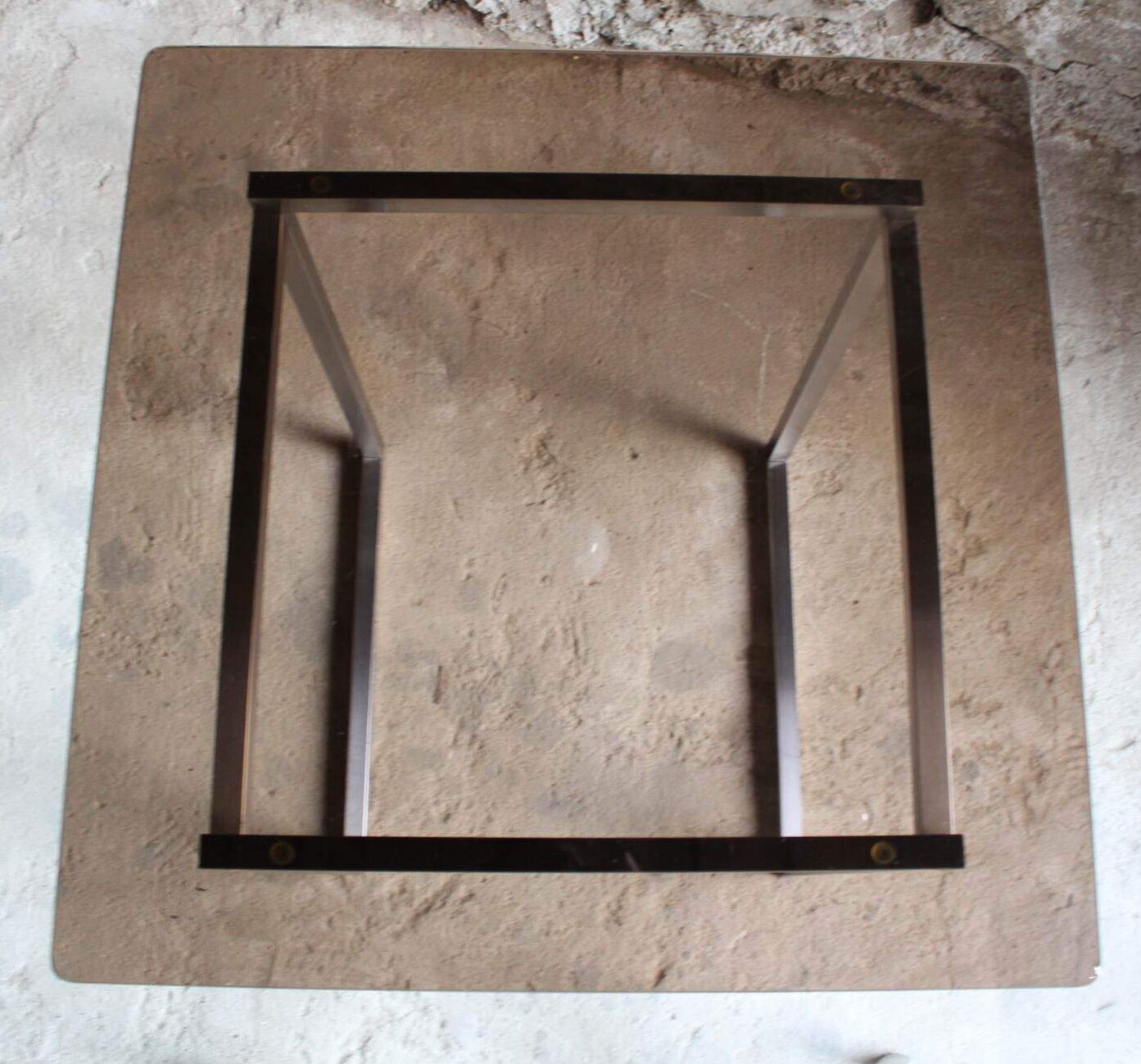 Table aluminum base and vintage glass top