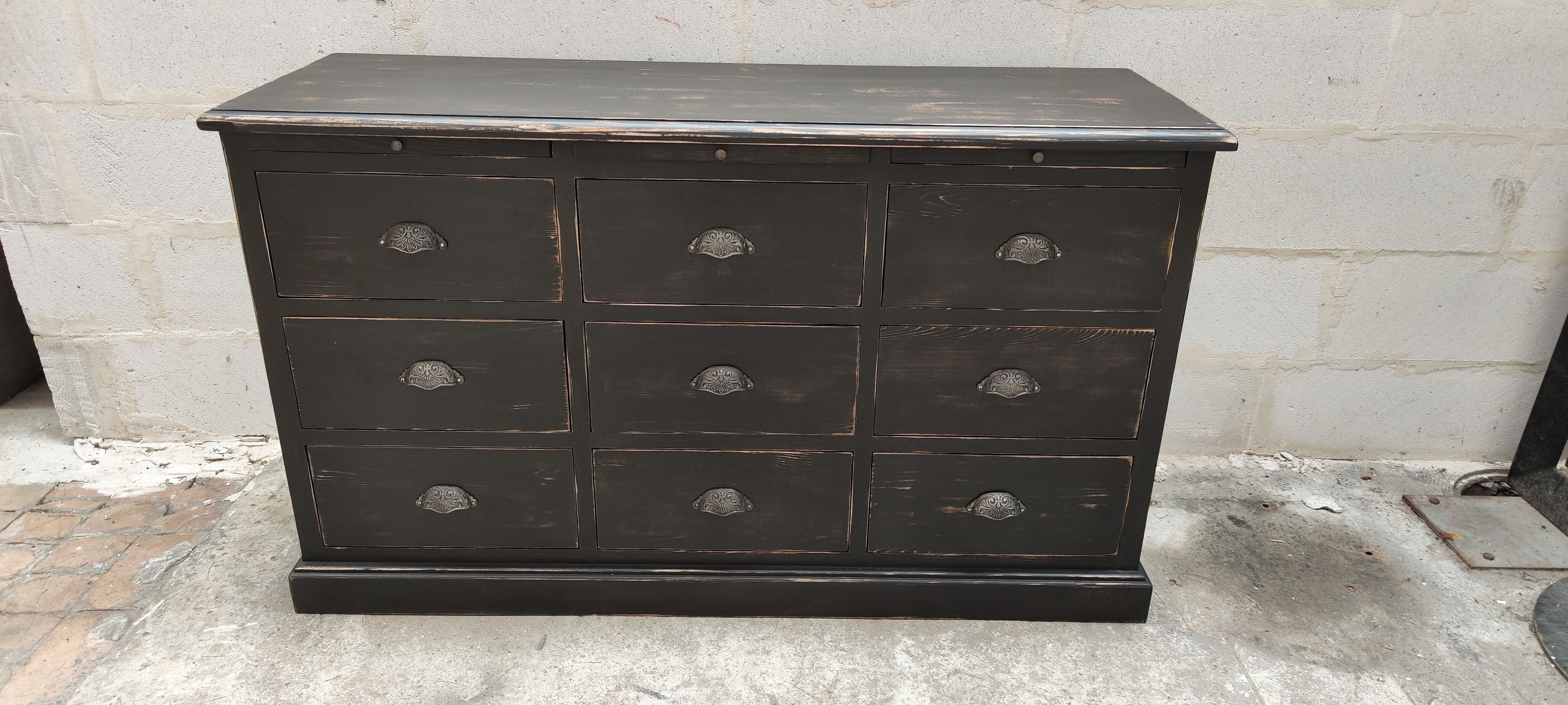 Furniture of trade nine drawers three shelves patina black