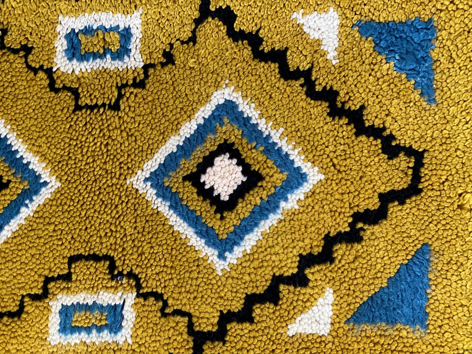 Vintage ocher yellow wool Smyrna carpet / rug