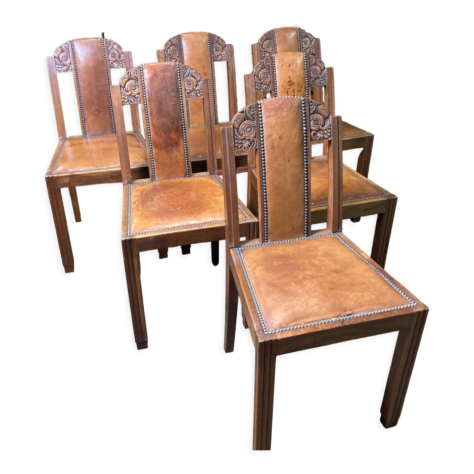 6 art deco chairs leather sitting