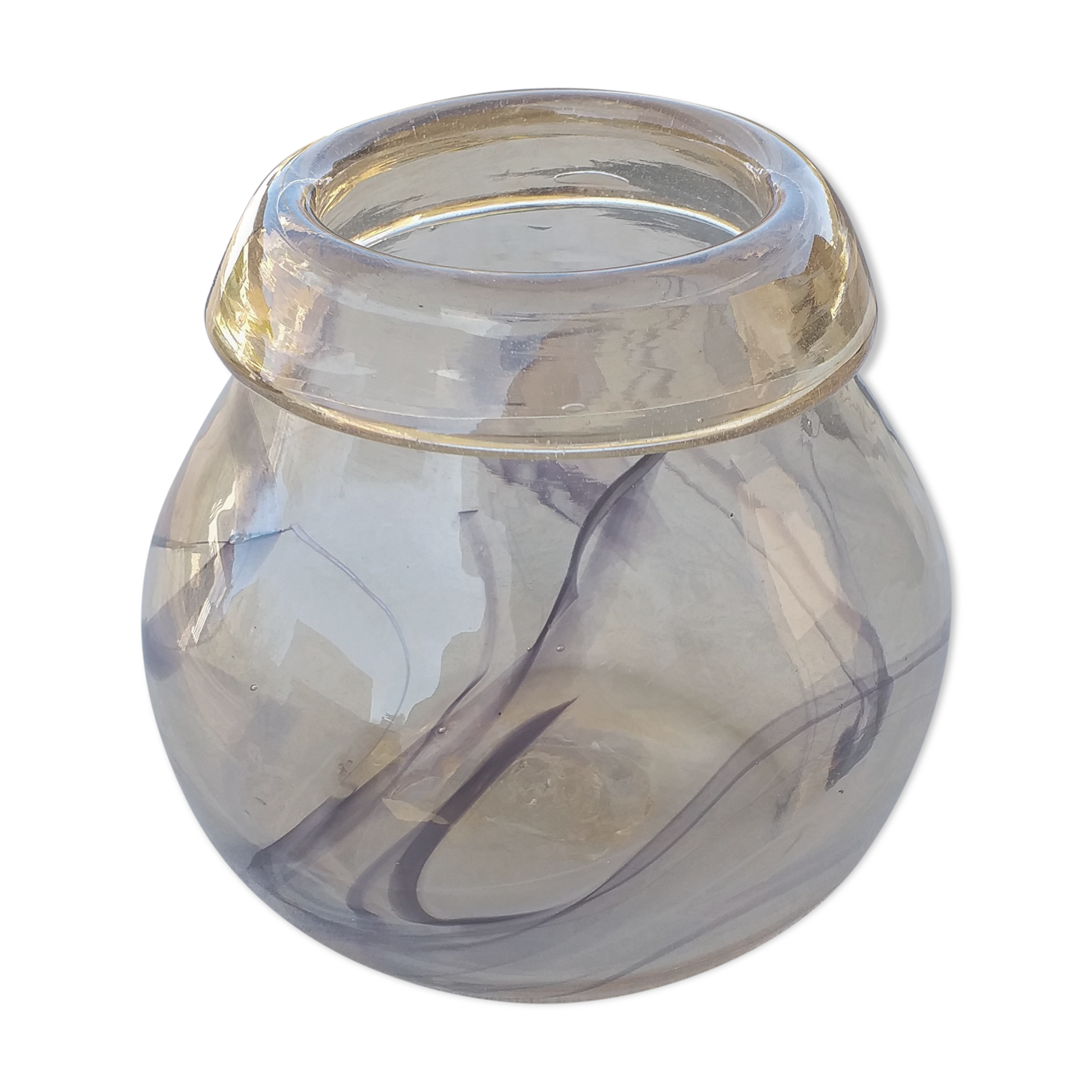 Smoked glass paste vase with 70s Vintage purple inclusions Maure-Vieil - Bob le Bleis
