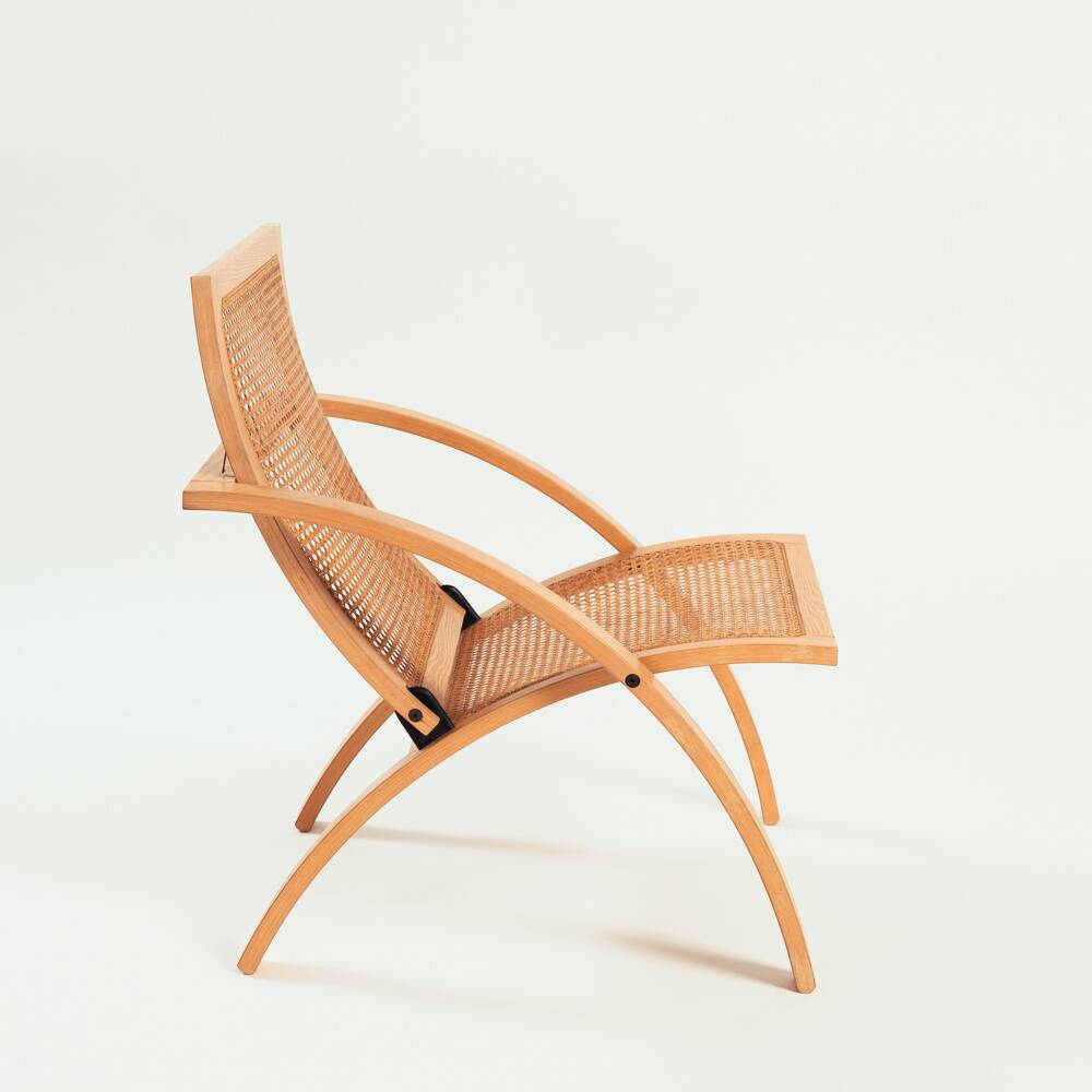 Gijs Bakker folding lounge chair rattan webbing for Castelijn, 1970s