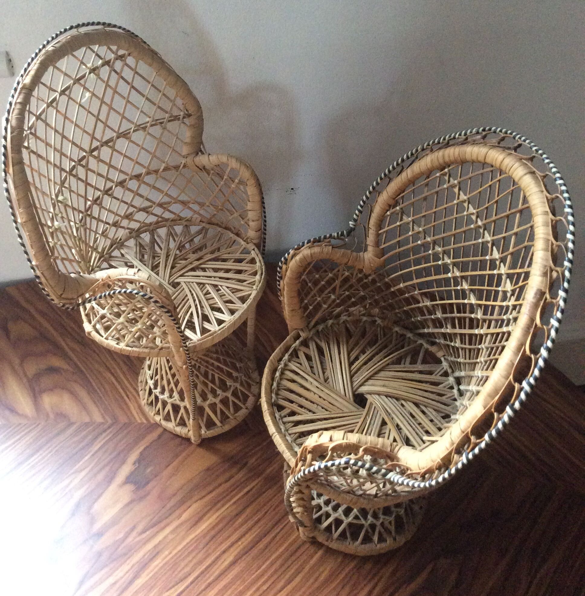Pair of miniature Emmanuelle rattan armchairs