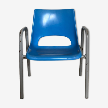 Chaise d'école bleue Vintage