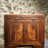 French Art Deco walnut sideboard with marble top (1920s)