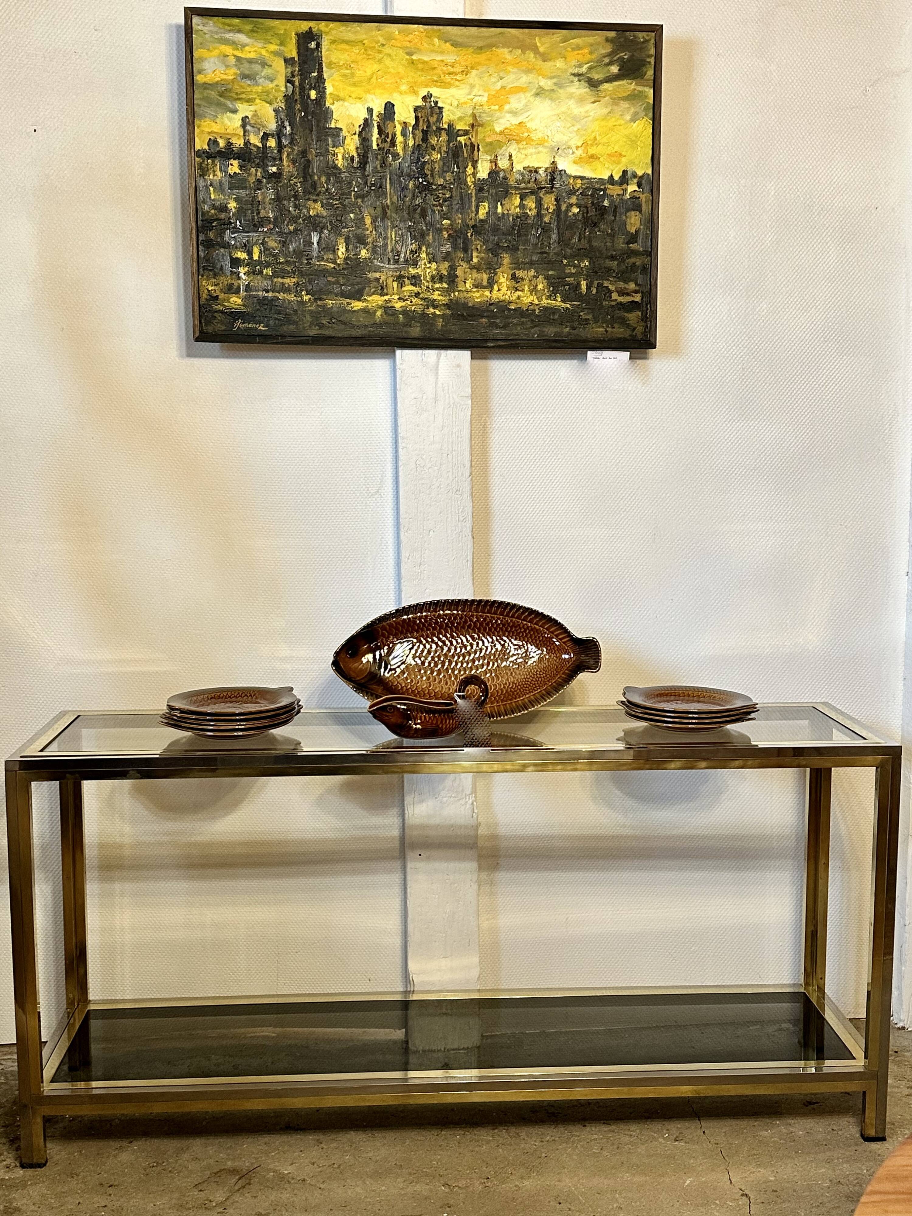 Console italienne en métal chromé et laiton doré 1970's