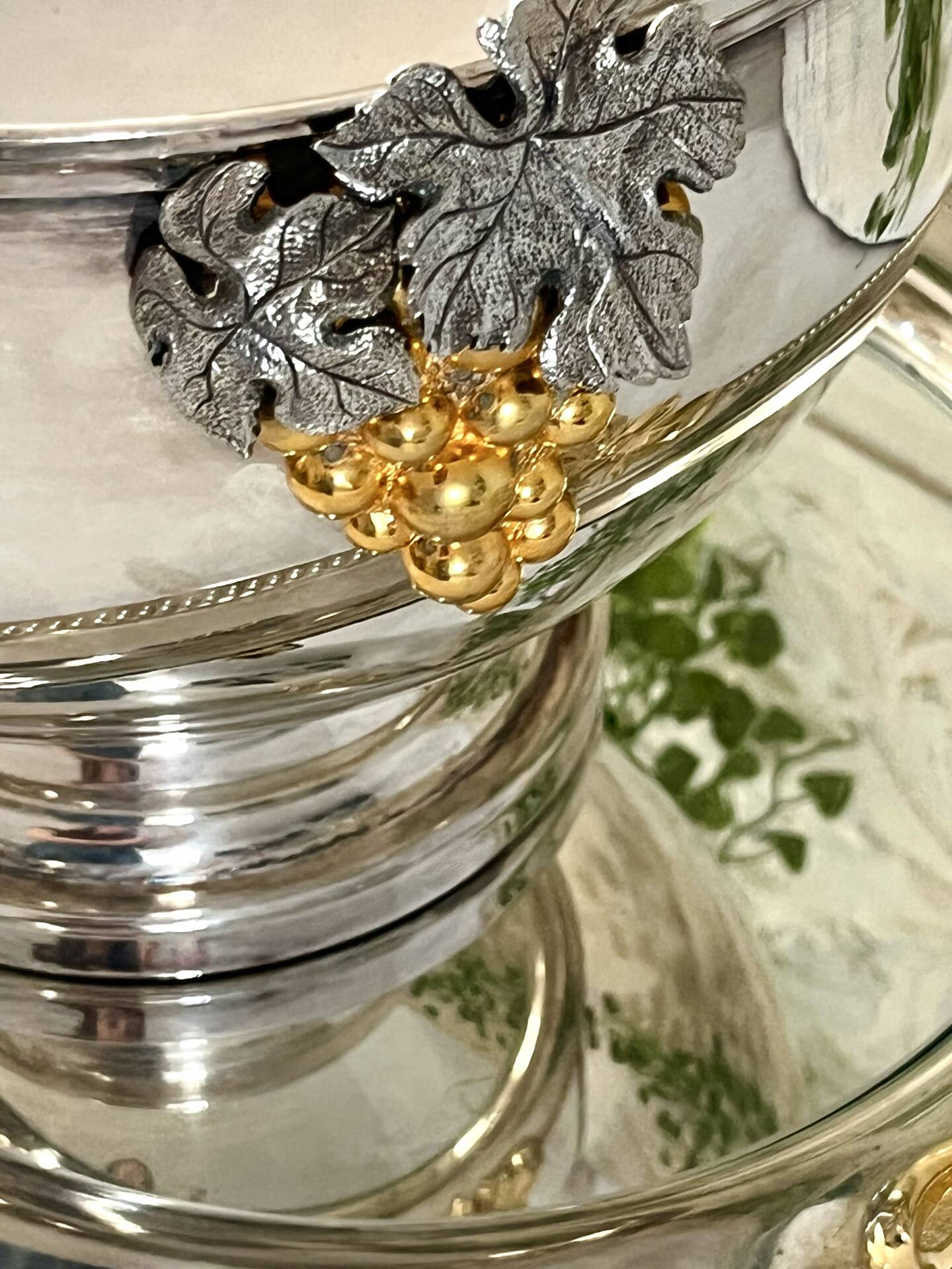 Silver Plated Grape Ice Bucket with Pedestal Tray, French ice bucket