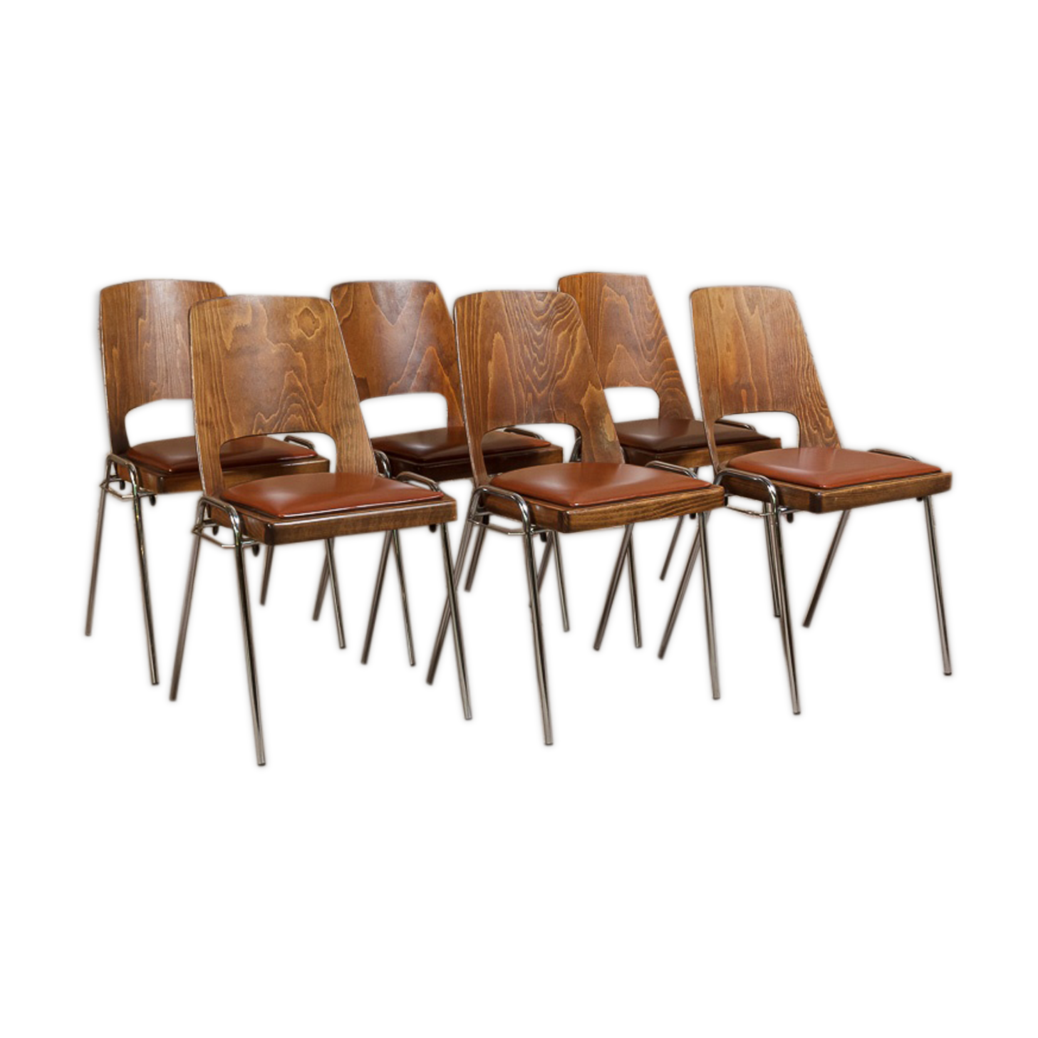 Jomain Baumann chairs, cognac leather seat, circa 1960